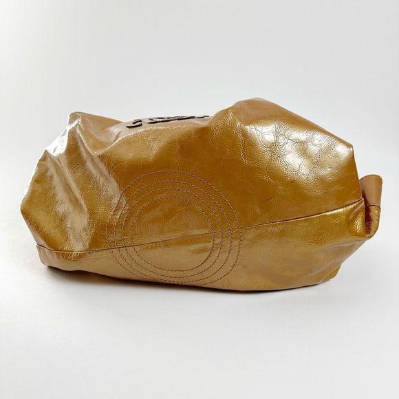 LOEWE Aire Bronze Gold Metallic Patent Leather Bag Medium Top Handle Crinkled - Picture 11 of 15